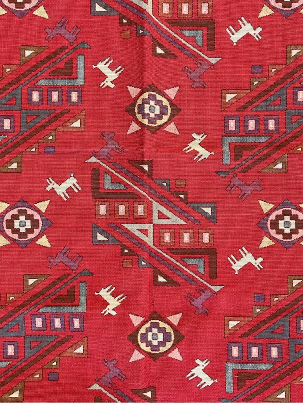 Vintage Southwest Tapestry Upholstery Fabric Sample Red Cotton/Poly 52x26